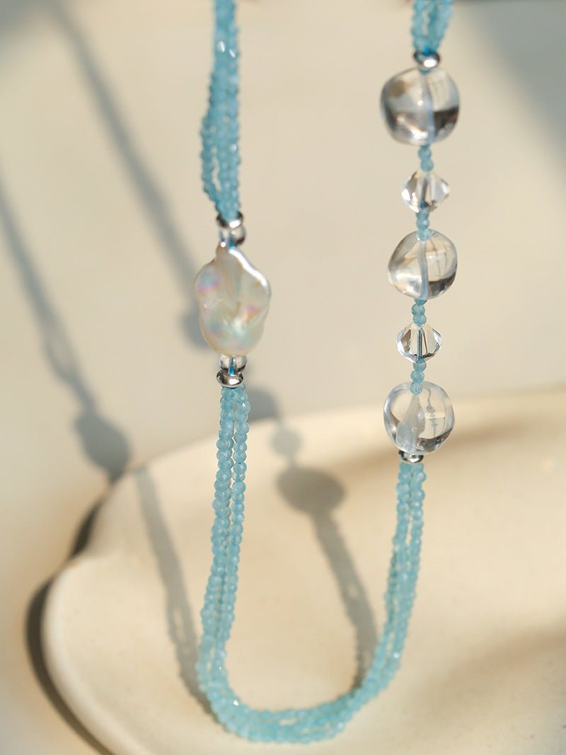 Ice Blue Cat Eye Layered Necklace - floysun