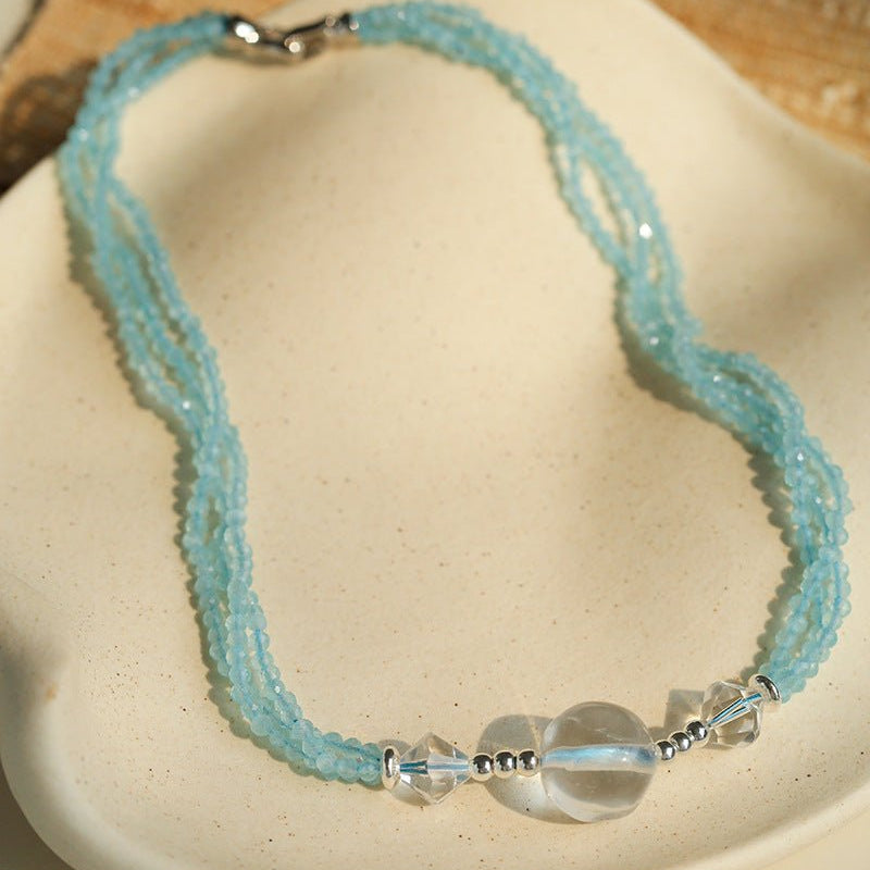 Ice Blue Cat Eye Short Necklace - floysun