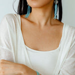 Ice Blue Cat Eye Tassel Earrings - floysun