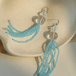 Ice Blue Cat Eye Tassel Earrings - floysun