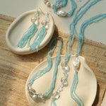 Ice Blue Cat Eye Tassel Earrings - floysun