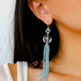 Ice Blue Cat Eye Tassel Earrings - floysun