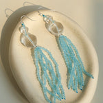 Ice Blue Cat Eye Tassel Earrings - floysun