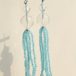 Ice Blue Cat Eye Tassel Earrings - floysun