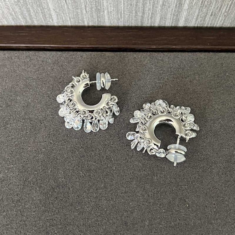Icy Sparkle Tassel C - Hoop Earrings - floysun