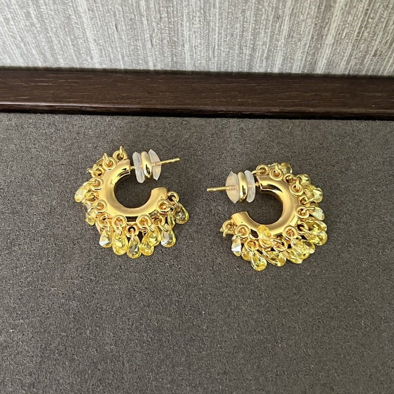 Icy Sparkle Tassel C - Hoop Earrings - floysun