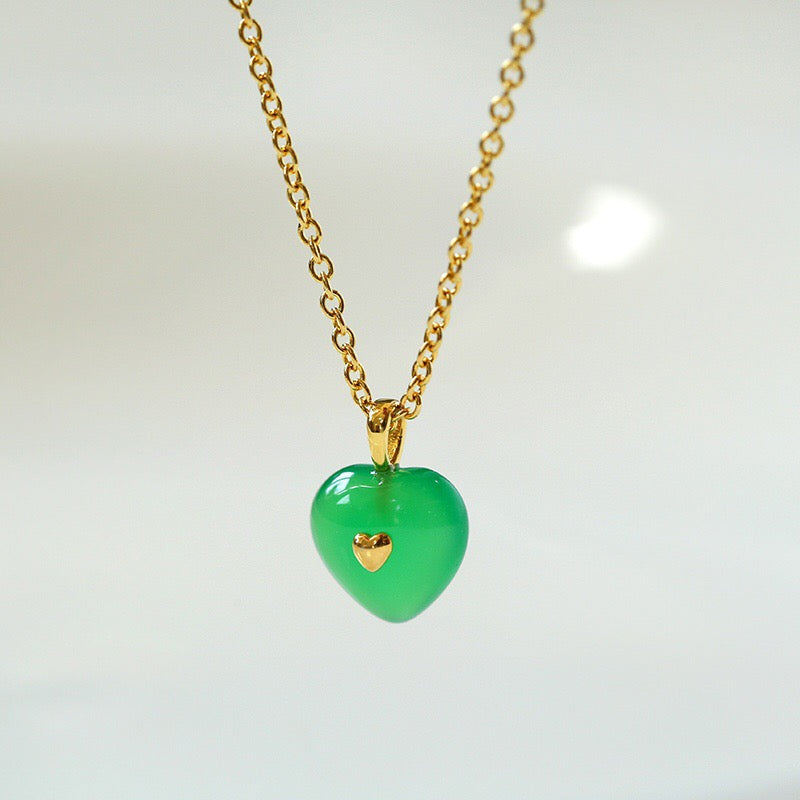 Green chalcedony Love Necklace