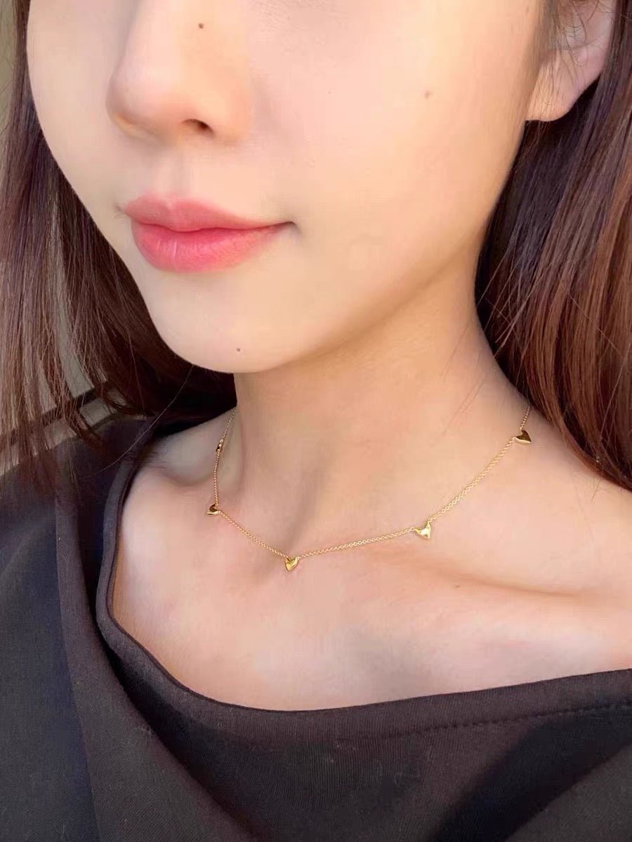 Infinite Multi - Heart Station Necklace - Delicate 925 Sterling Silver Chain - floysun