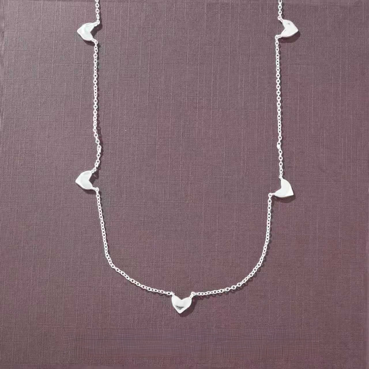Infinite Multi - Heart Station Necklace - Delicate 925 Sterling Silver Chain - floysun