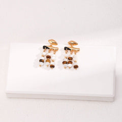 Interwoven Mother of Pearl and Tiger's Eye Drop Earrings - floysun
