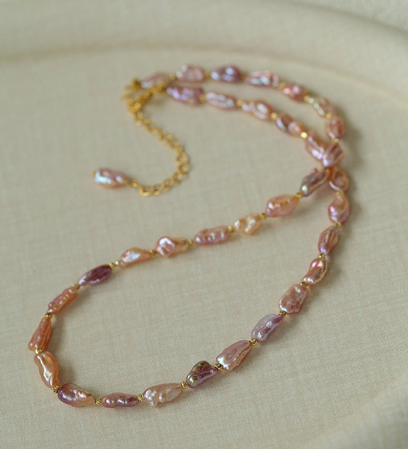 Iridescent Keshi Pearl Necklace with Gold Spacers - floysun