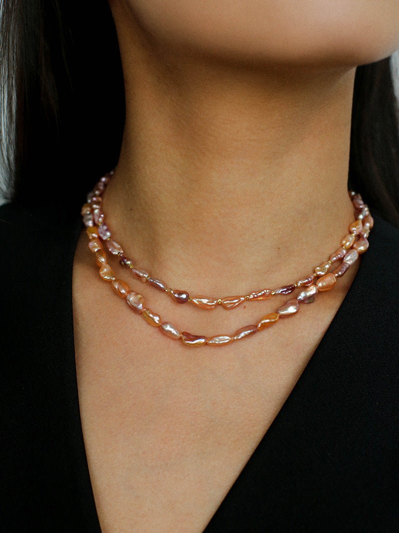 Iridescent Keshi Pearl Necklace without Spacers - floysun