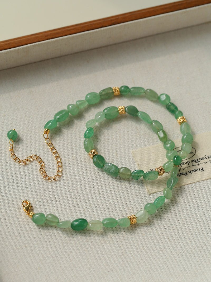 Irregular Aventurine & Gold Lava Bead Necklace - floysun