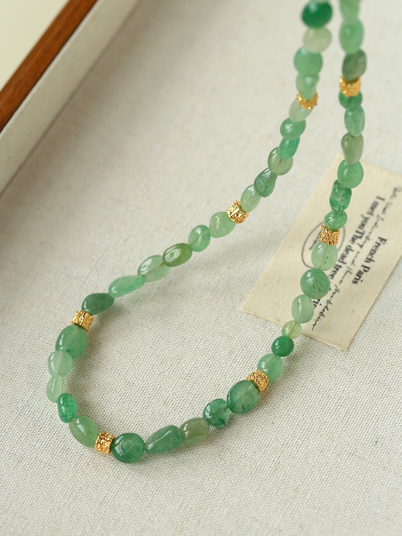 Irregular Aventurine & Gold Lava Bead Necklace - floysun