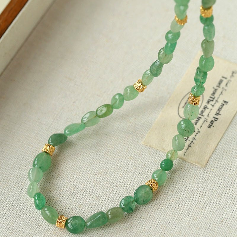 Irregular Aventurine & Gold Lava Bead Necklace - floysun