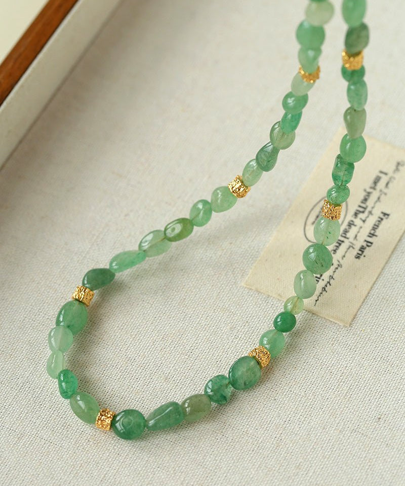 Irregular Aventurine & Gold Lava Bead Necklace - floysun