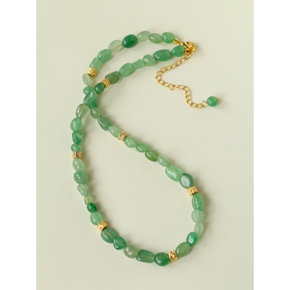 Irregular Aventurine & Gold Lava Bead Necklace - floysun