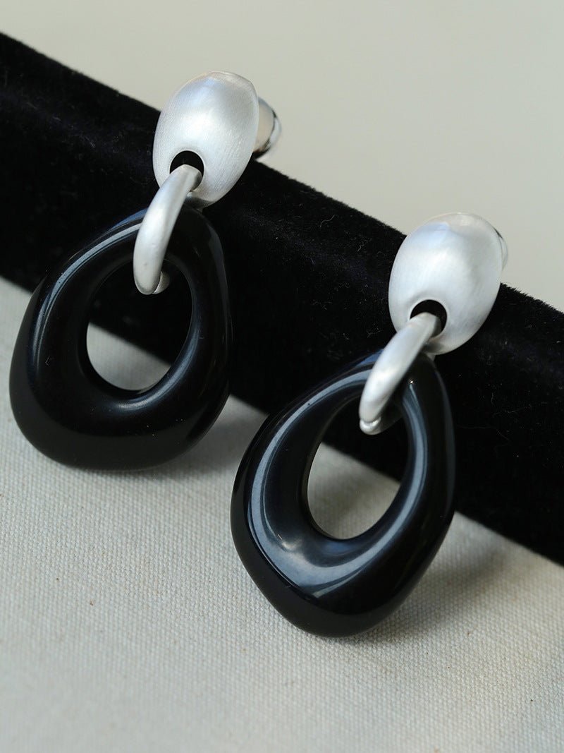Irregular Black Onyx Hollow Drop Earrings - floysun