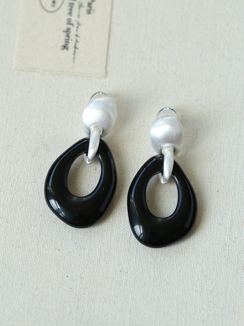 Irregular Black Onyx Hollow Drop Earrings - floysun