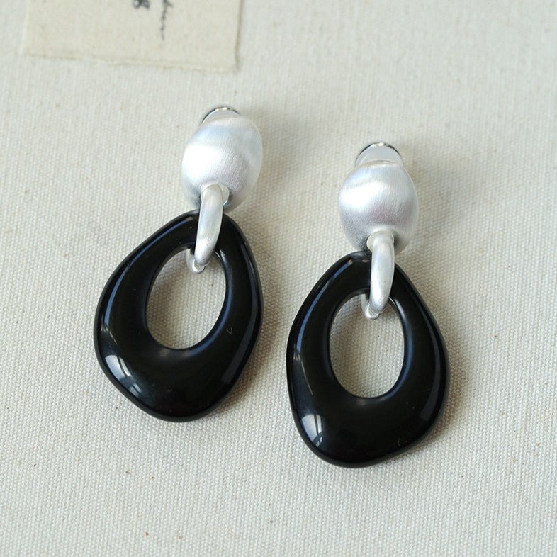 Irregular Black Onyx Hollow Drop Earrings - floysun