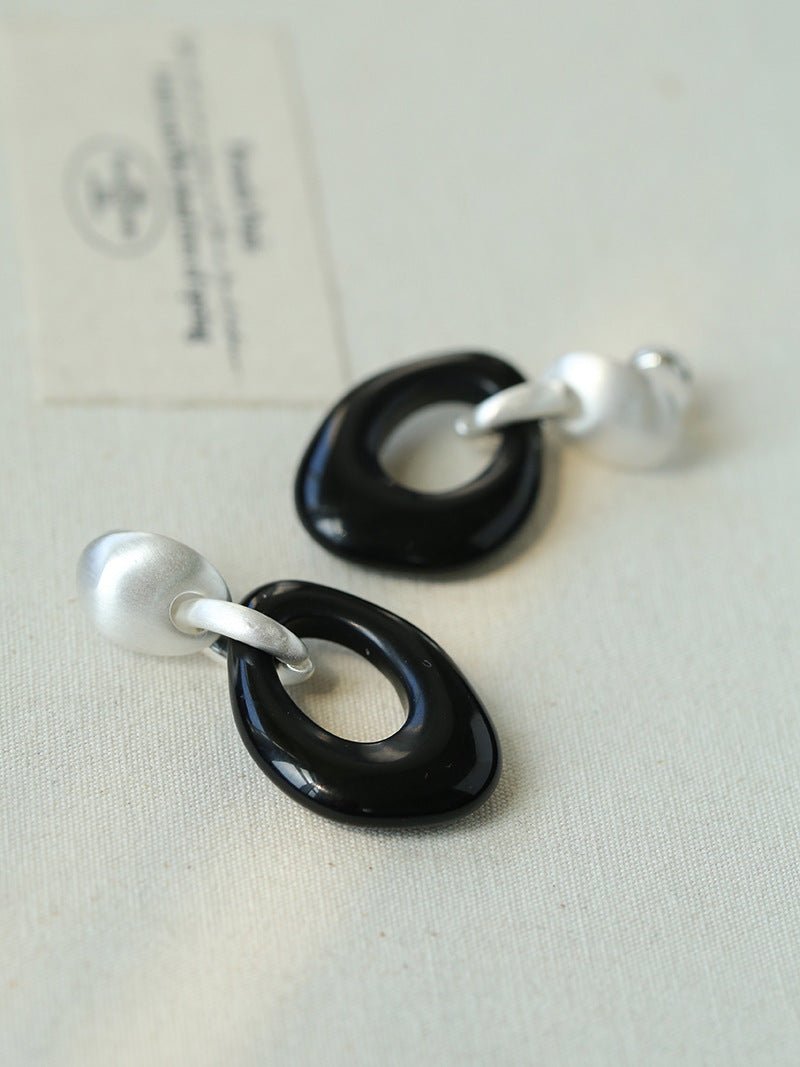 Irregular Black Onyx Hollow Drop Earrings - floysun