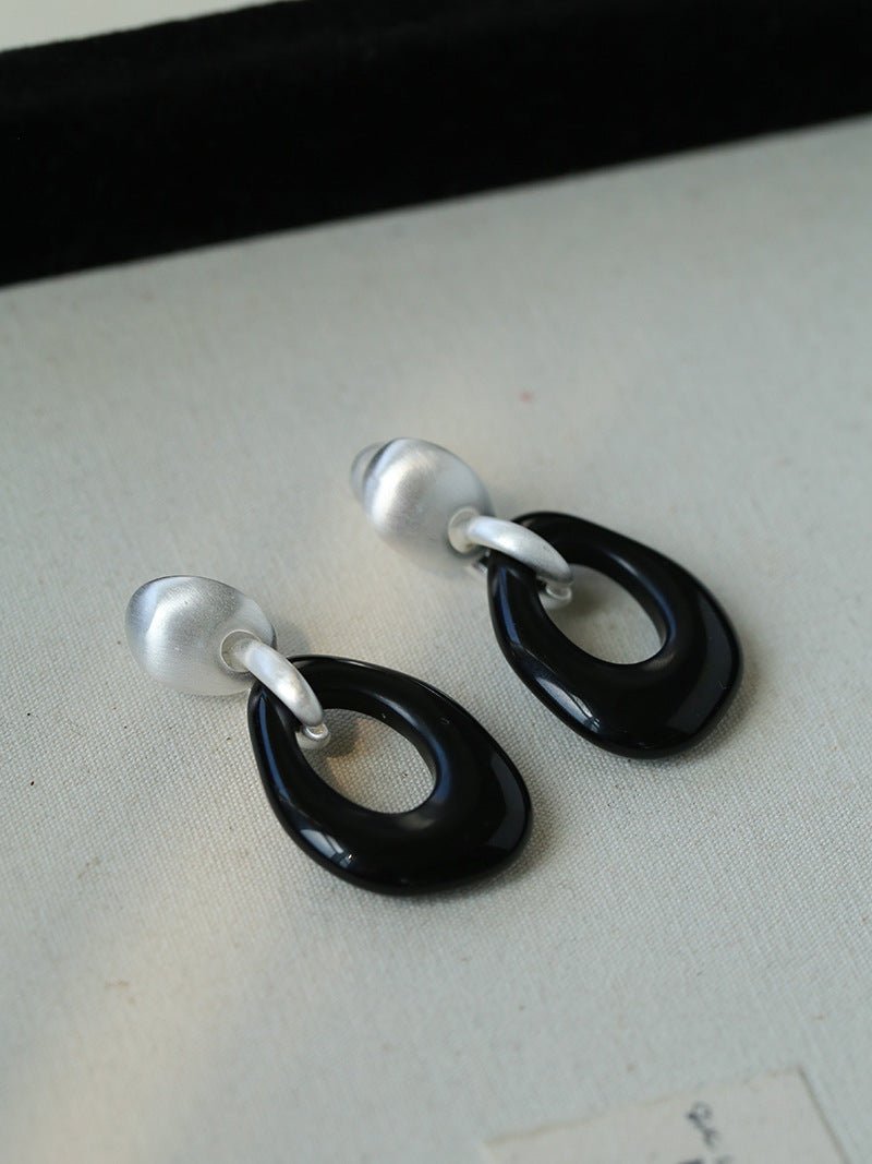 Irregular Black Onyx Hollow Drop Earrings - floysun