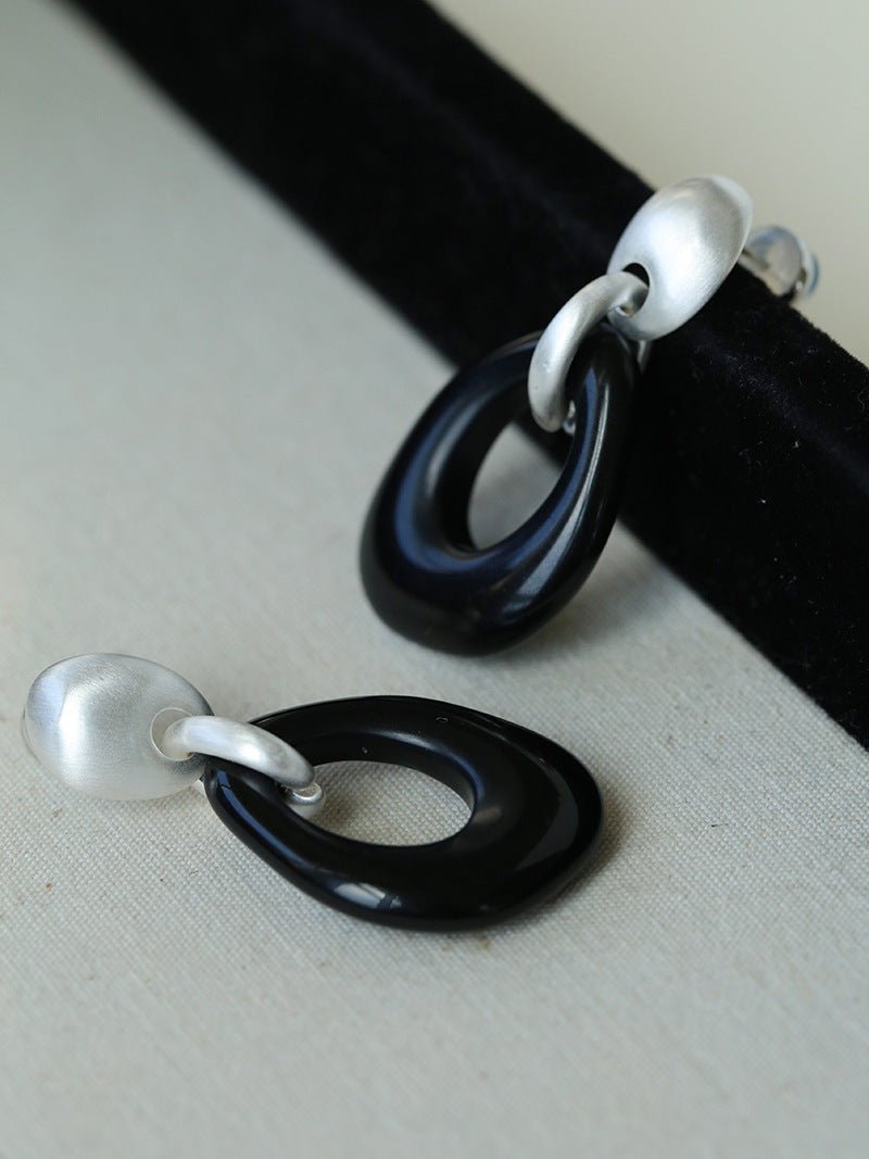 Irregular Black Onyx Hollow Drop Earrings - floysun