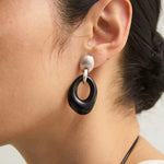 Irregular Black Onyx Hollow Drop Earrings - floysun