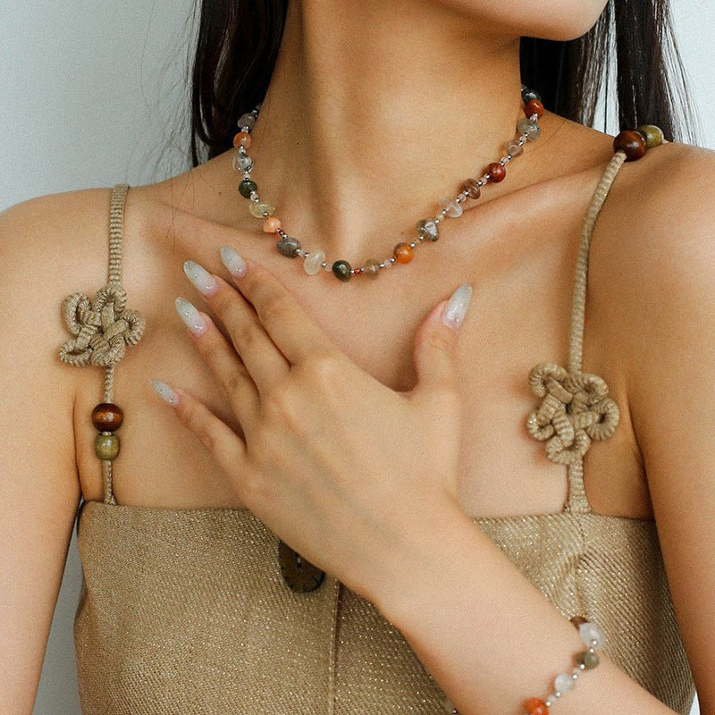 Irregular Colored Crystal Quartz Beaded Necklace - floysun