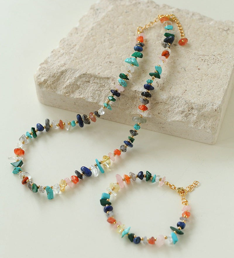 Irregular Colored Stone Natural Stone Bead Necklace - floysun