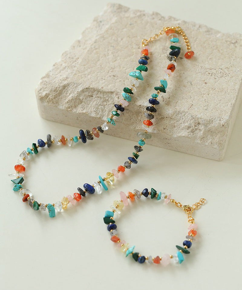 Irregular Colored Stone Natural Stone Bead Necklace - floysun