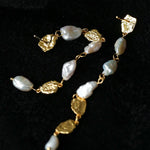 Irregular Freshwater Pearl & Hammered Gold Long Drop Earrings - floysun