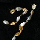 Irregular Freshwater Pearl & Hammered Gold Long Drop Earrings - floysun