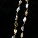 Irregular Freshwater Pearl & Hammered Gold Long Drop Earrings - floysun