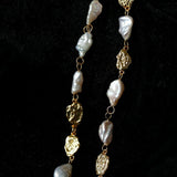 Irregular Freshwater Pearl & Hammered Gold Long Drop Earrings - floysun