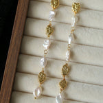 Irregular Freshwater Pearl & Hammered Gold Long Drop Earrings - floysun