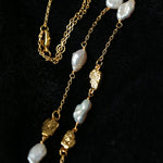 Irregular Freshwater Pearl & Hammered Gold Station Necklace - floysun