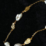Irregular Freshwater Pearl & Hammered Gold Station Necklace - floysun