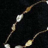 Irregular Freshwater Pearl & Hammered Gold Station Necklace - floysun