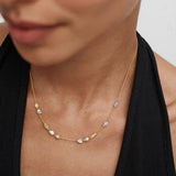 Irregular Freshwater Pearl & Hammered Gold Station Necklace - floysun