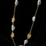 Irregular Freshwater Pearl & Hammered Gold Station Necklace - floysun