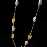 Irregular Freshwater Pearl & Hammered Gold Station Necklace - floysun
