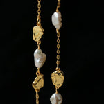 Irregular Freshwater Pearl & Hammered Gold Station Necklace - floysun