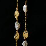 Irregular Freshwater Pearl & Hammered Gold Station Necklace - floysun