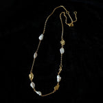Irregular Freshwater Pearl & Hammered Gold Station Necklace - floysun