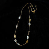 Irregular Freshwater Pearl & Hammered Gold Station Necklace - floysun