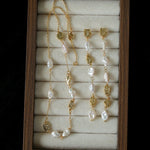 Irregular Freshwater Pearl & Hammered Gold Station Necklace - floysun