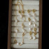 Irregular Freshwater Pearl & Hammered Gold Station Necklace - floysun