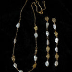 Irregular Freshwater Pearl & Hammered Gold Station Necklace - floysun