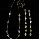 Irregular Freshwater Pearl & Hammered Gold Station Necklace - floysun